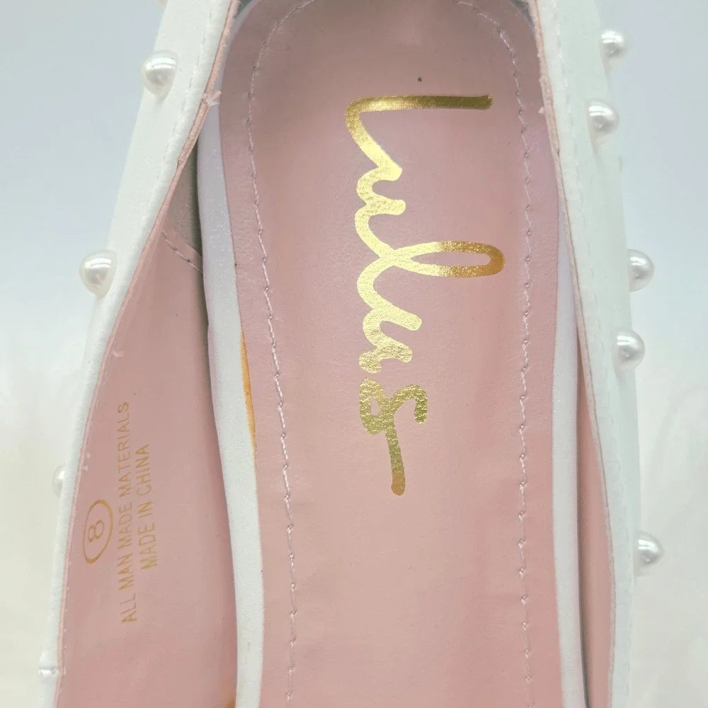 Lulus Pearl Pumps Womens 8 White Excellent Pointed Toe Stiletto Feminine Heels